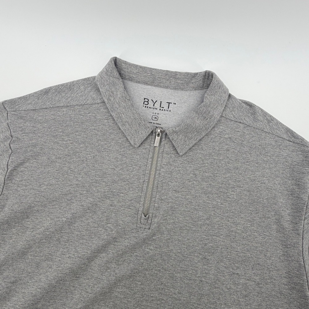 BYLT‎ Premium Basics Lux Men's Gray Quarter Zip Polo Shirt XL Short Sleeve